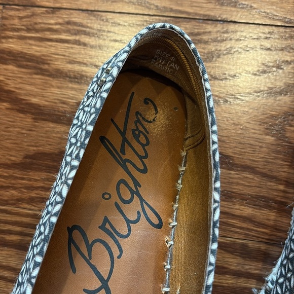 Brighton Black tan Rattan canvas Espadrilles fabric upper leather insole slip on - Picture 6 of 11